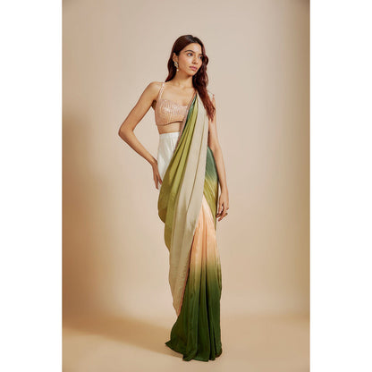 Masumi Mewawalla Green Ombre Pre Draped Saree with Stitched Blouse