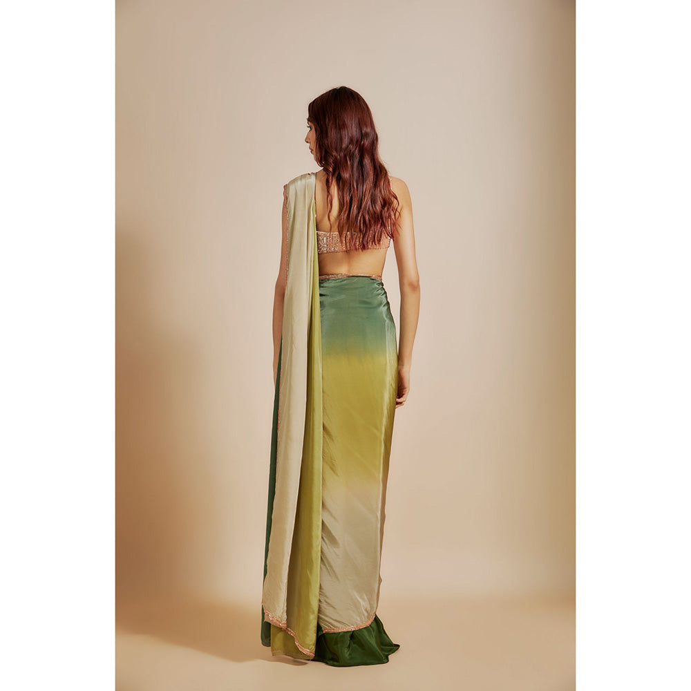 Masumi Mewawalla Green Ombre Pre Draped Saree with Stitched Blouse