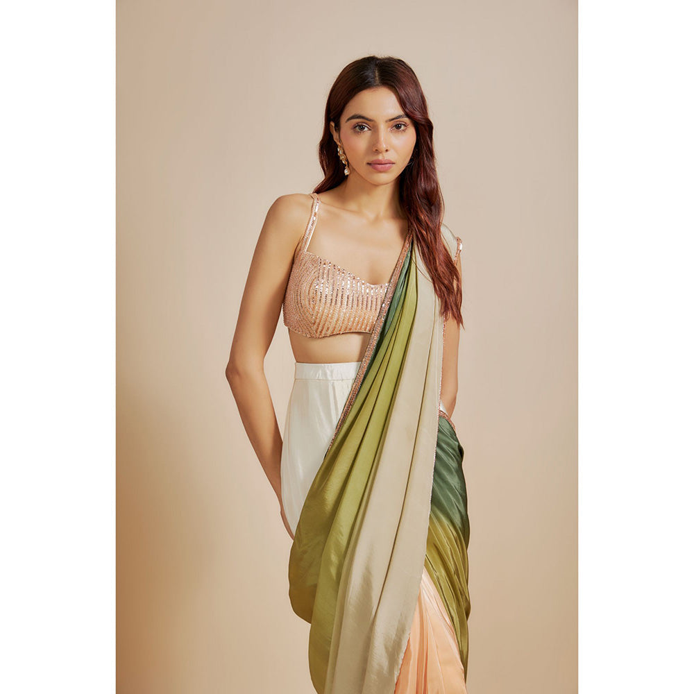 Masumi Mewawalla Green Ombre Pre Draped Saree with Stitched Blouse