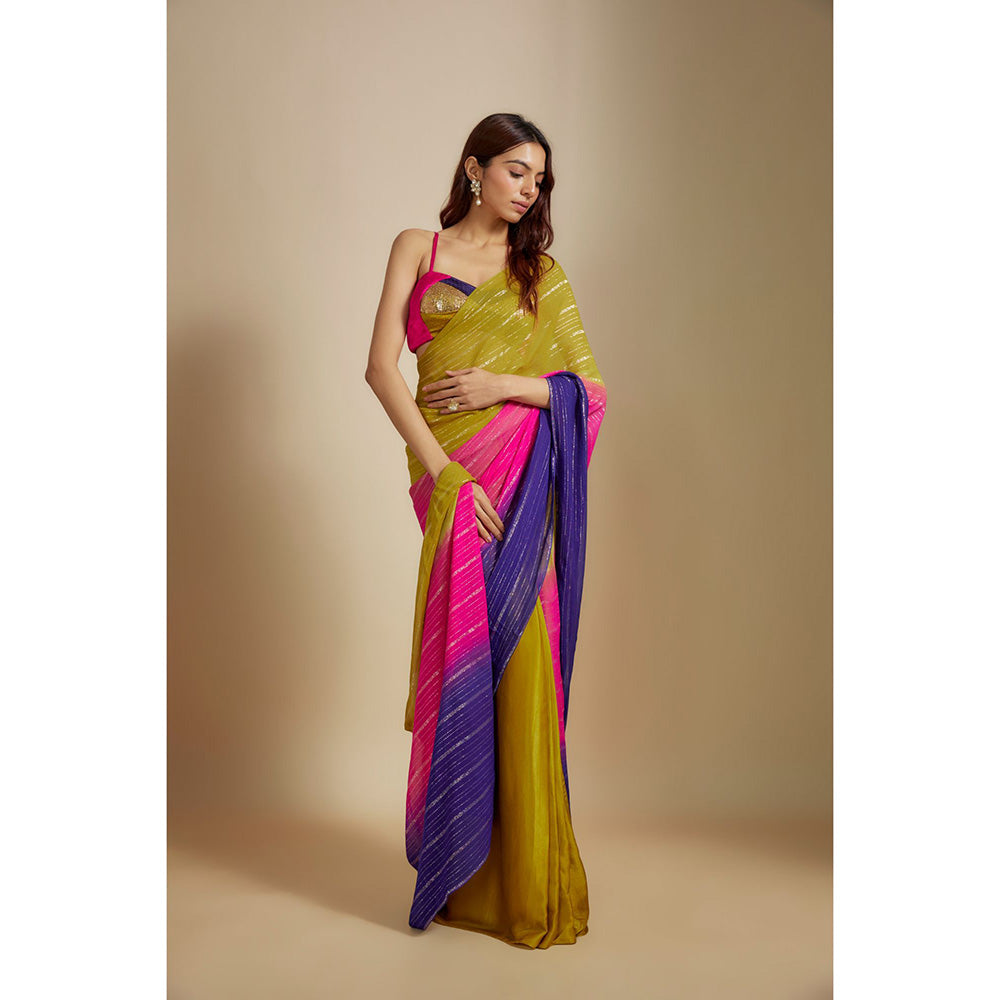 Masumi Mewawalla Multi-Colour Ombre Embroidered Saree with Stitched Blouse