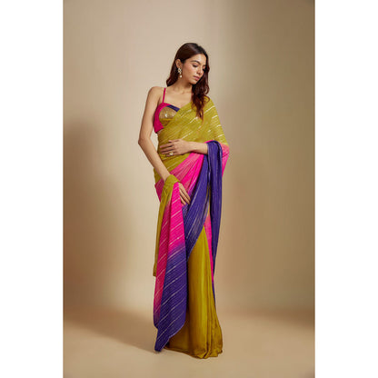 Masumi Mewawalla Multi-Colour Ombre Embroidered Saree with Stitched Blouse