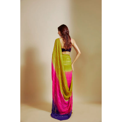 Masumi Mewawalla Multi-Colour Ombre Embroidered Saree with Stitched Blouse