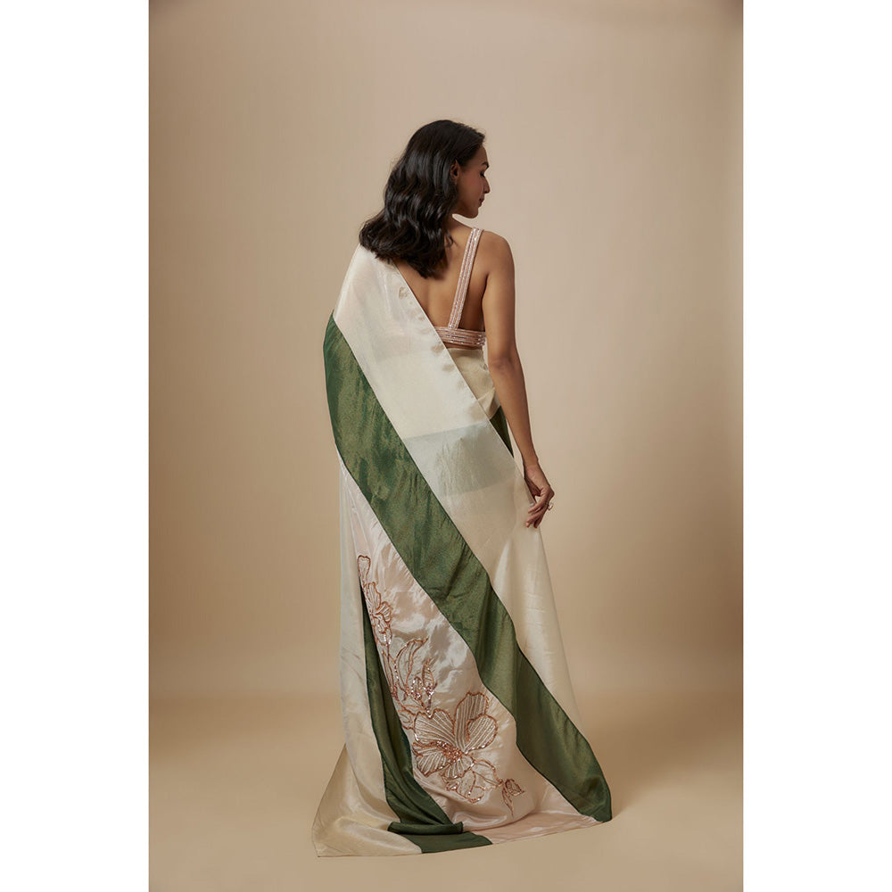Masumi Mewawalla Green Colour Block Embroidered Saree with Stitched Blouse