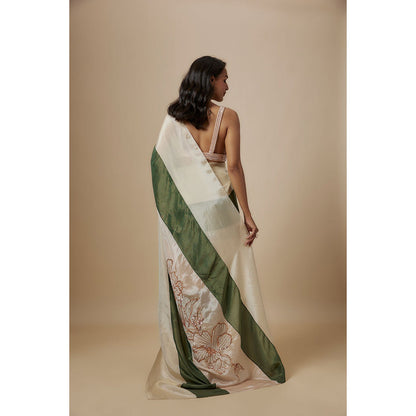 Masumi Mewawalla Green Colour Block Embroidered Saree with Stitched Blouse