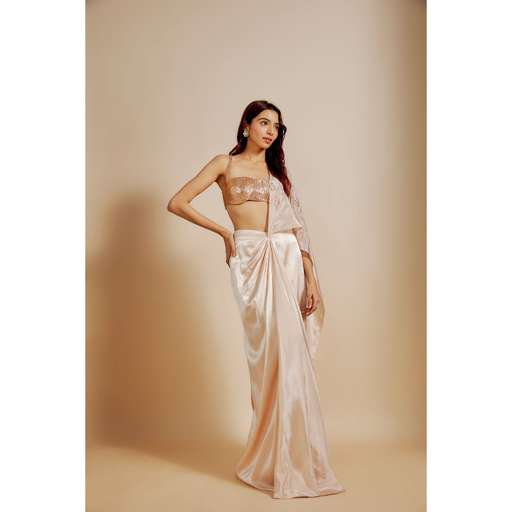 Masumi Mewawalla Rose Gold Pre Draped Saree with Stitched Blouse