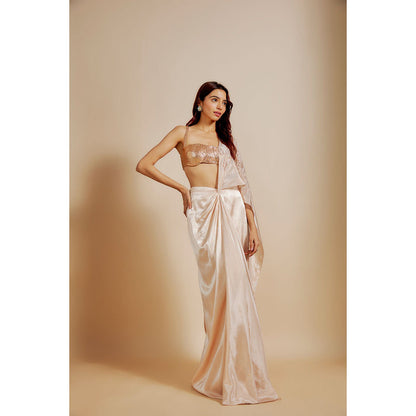 Masumi Mewawalla Rose Gold Pre Draped Saree with Stitched Blouse