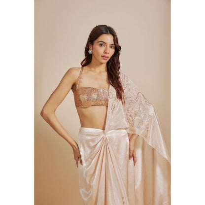 Masumi Mewawalla Rose Gold Pre Draped Saree with Stitched Blouse