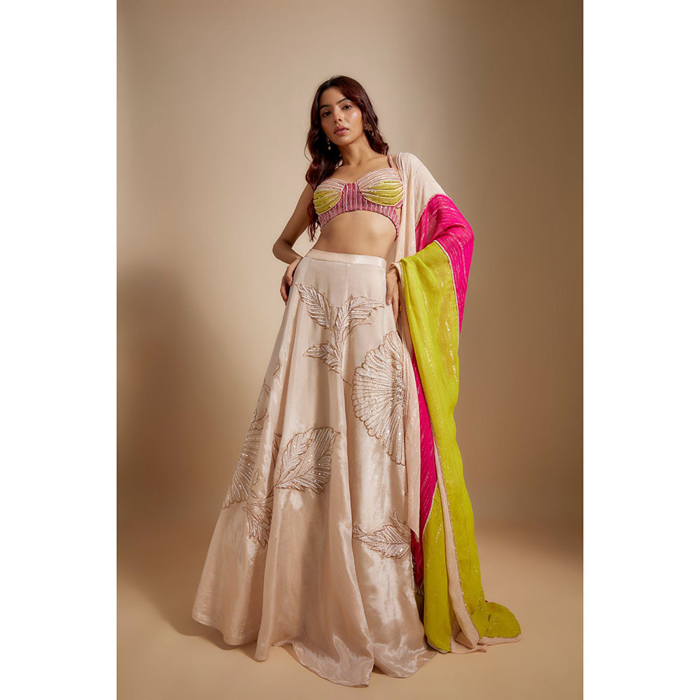 Masumi Mewawalla Peach Embroidered Lehenga with Blouse and Dupatta (Set of 3)