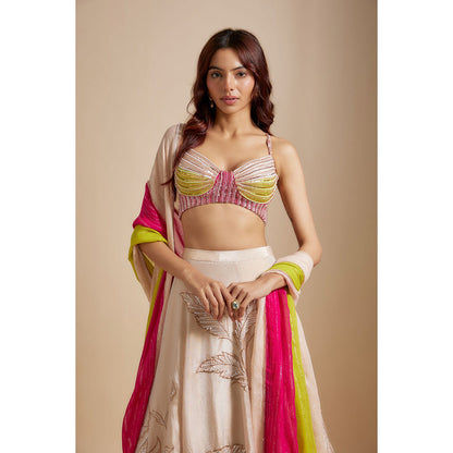 Masumi Mewawalla Peach Embroidered Lehenga with Blouse and Dupatta (Set of 3)