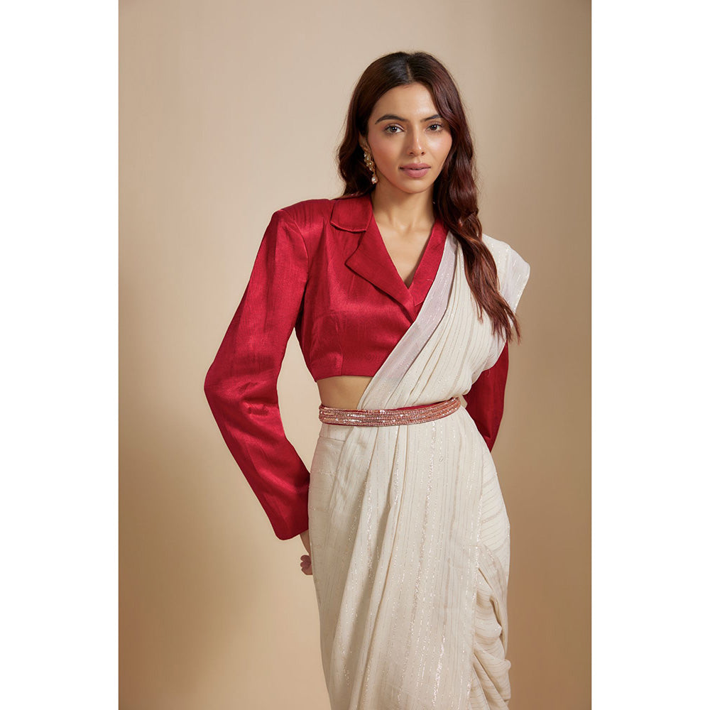 Masumi Mewawalla Red Saree and Embroidered Belt with Stitched Blouse