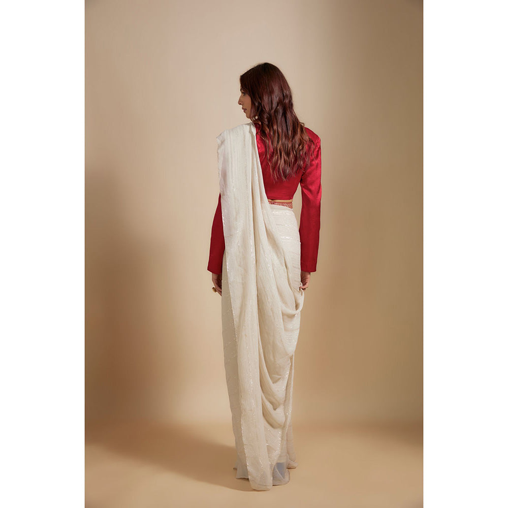 Masumi Mewawalla Red Saree and Embroidered Belt with Stitched Blouse