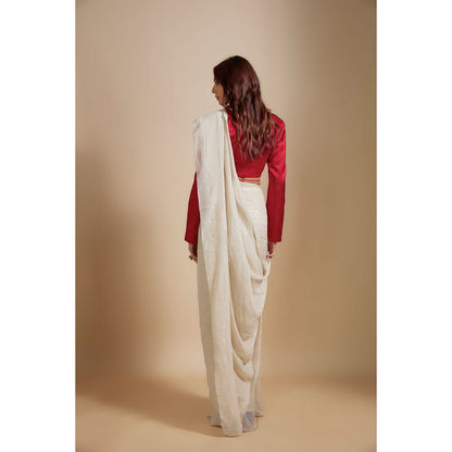 Masumi Mewawalla Red Saree and Embroidered Belt with Stitched Blouse