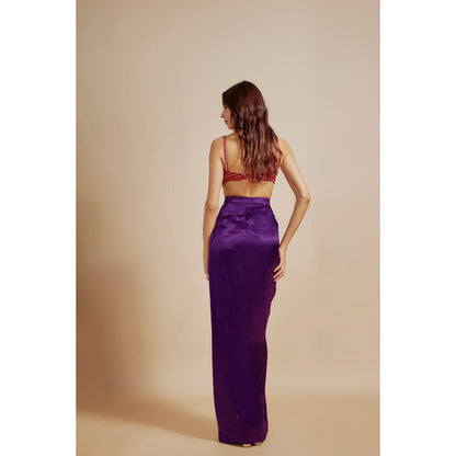 Masumi Mewawalla Purple Embroidered Skirt with Blouse and Drape (Set of 3)