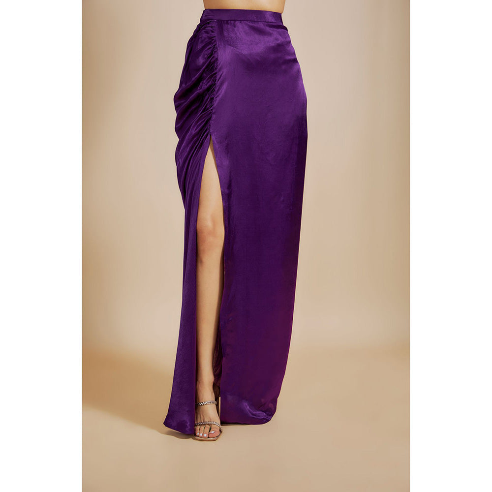 Masumi Mewawalla Purple Embroidered Skirt with Blouse and Drape (Set of 3)