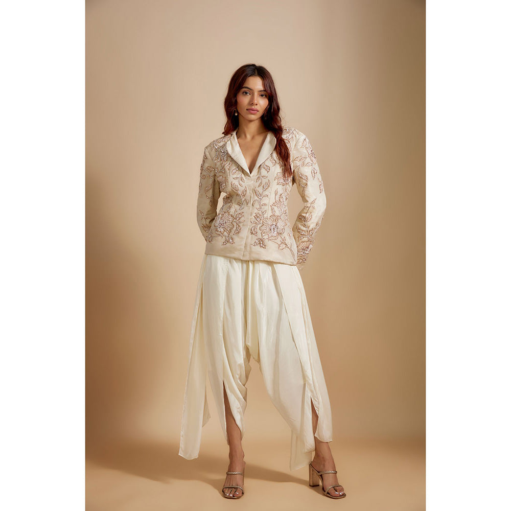 Masumi Mewawalla Beige Tissue Jacket with Dhoti (Set of 2)