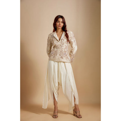 Masumi Mewawalla Beige Tissue Jacket with Dhoti (Set of 2)