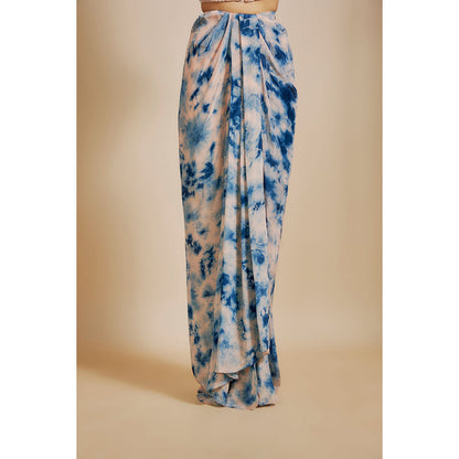 Masumi Mewawalla Blue Shibori Embroidered Vest Coat Top with Skirt (Set of 2)