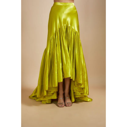 Masumi Mewawalla Neon Green Skirt with Crop Top (Set of 2)