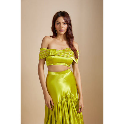 Masumi Mewawalla Neon Green Skirt with Crop Top (Set of 2)