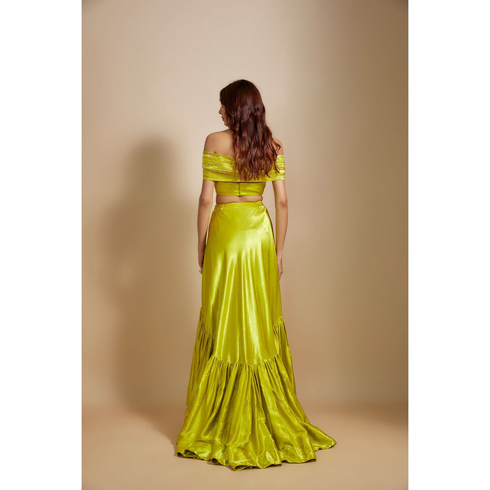 Masumi Mewawalla Neon Green Skirt with Crop Top (Set of 2)