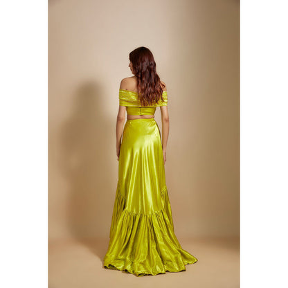 Masumi Mewawalla Neon Green Skirt with Crop Top (Set of 2)