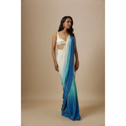 Masumi Mewawalla Blue Ombre Embroidered Saree with Stitched Blouse