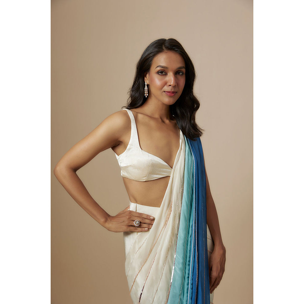 Masumi Mewawalla Blue Ombre Embroidered Saree with Stitched Blouse