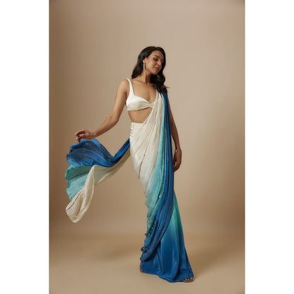 Masumi Mewawalla Blue Ombre Embroidered Saree with Stitched Blouse