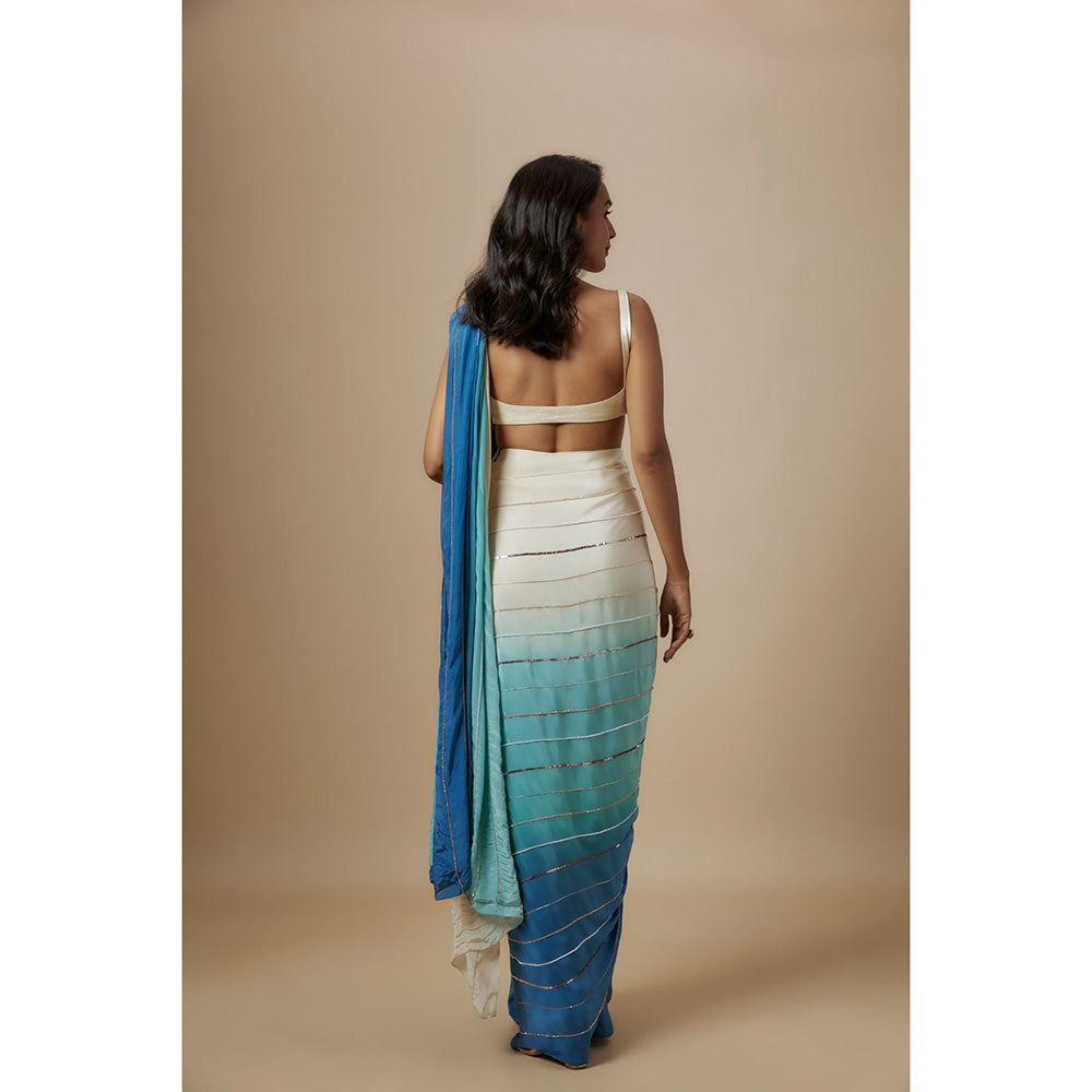 Masumi Mewawalla Blue Ombre Embroidered Saree with Stitched Blouse