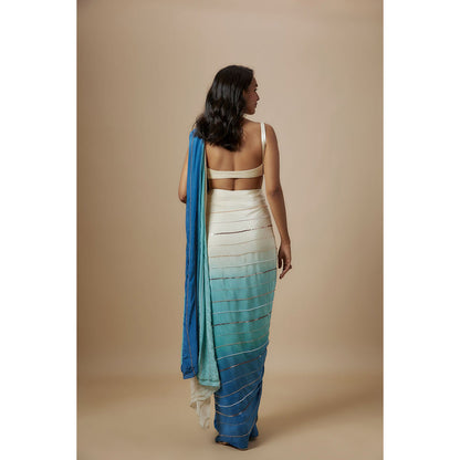 Masumi Mewawalla Blue Ombre Embroidered Saree with Stitched Blouse