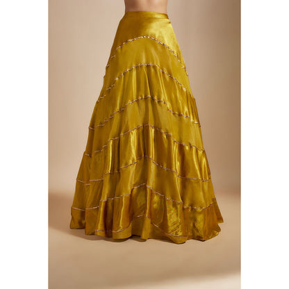 Masumi Mewawalla Mustard Lehenga with Embroidered Blouse and Dupatta (Set of 3)