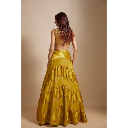 Masumi Mewawalla Mustard Lehenga with Embroidered Blouse and Dupatta (Set of 3)