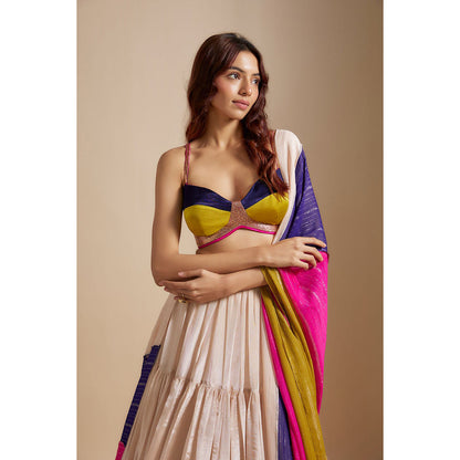 Masumi Mewawalla Beige Tissue Lehenga with Blouse and Dupatta (Set of 3)