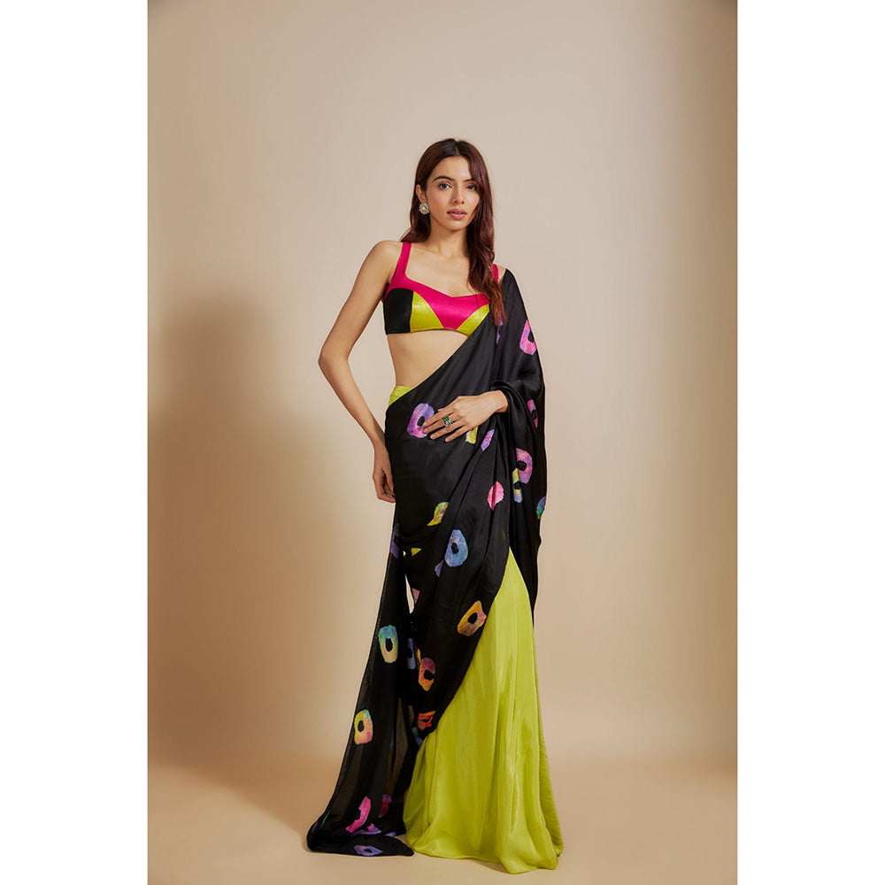 Masumi Mewawalla Black Shibori Pre Draped Saree with Stitched Blouse