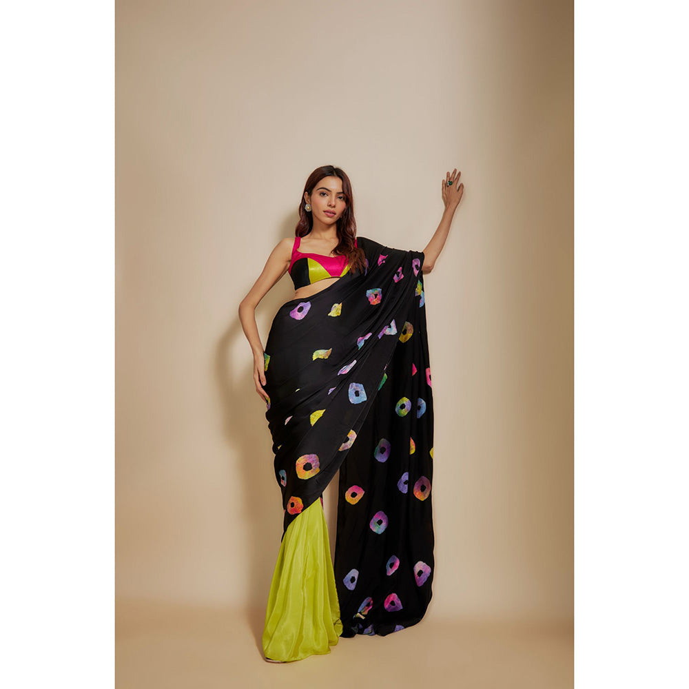 Masumi Mewawalla Black Shibori Pre Draped Saree with Stitched Blouse