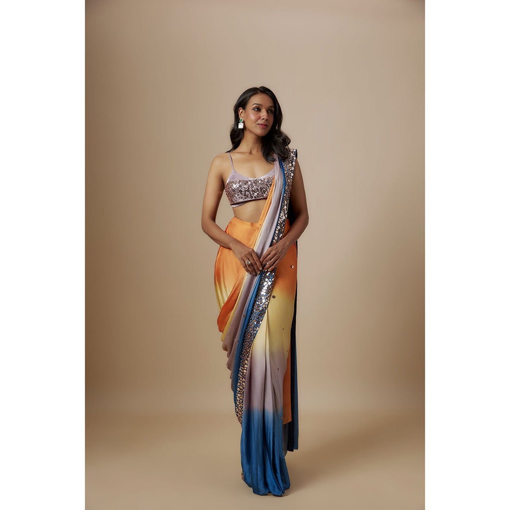 Masumi Mewawalla Multi-Colour Pre Drape Saree with Stitched Blouse
