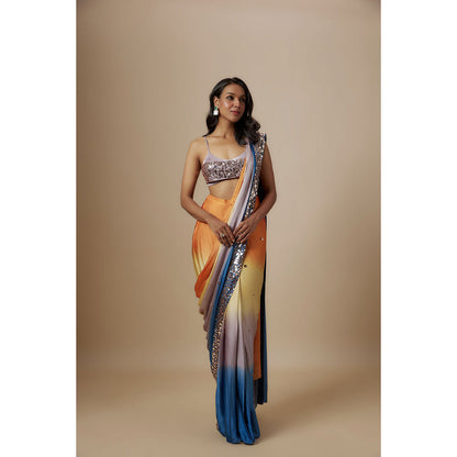 Masumi Mewawalla Multi-Colour Pre Drape Saree with Stitched Blouse