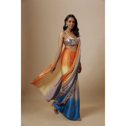 Masumi Mewawalla Multi-Colour Pre Drape Saree with Stitched Blouse