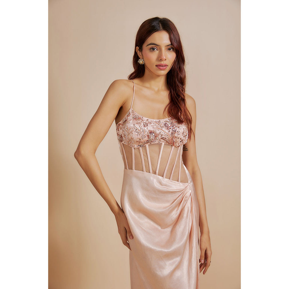 Masumi Mewawalla Peach Embroidered Dress