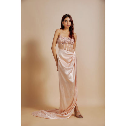 Masumi Mewawalla Peach Embroidered Dress