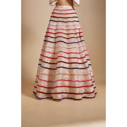 Masumi Mewawalla Pink Embroidered Lehenga with Bow Bustier (Set of 2)