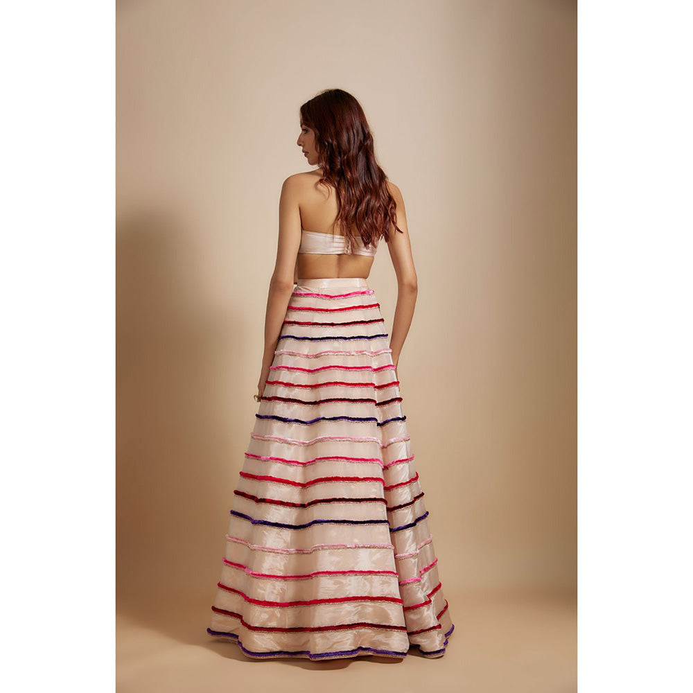 Masumi Mewawalla Pink Embroidered Lehenga with Bow Bustier (Set of 2)