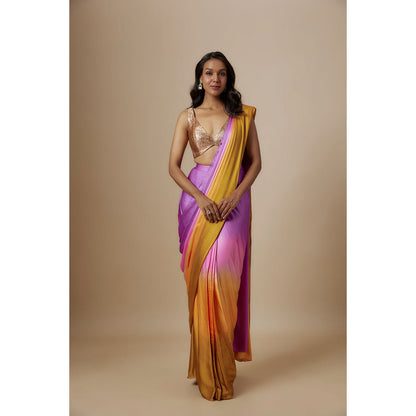 Masumi Mewawalla Mustard Pre Drape Saree with Stitched Blouse