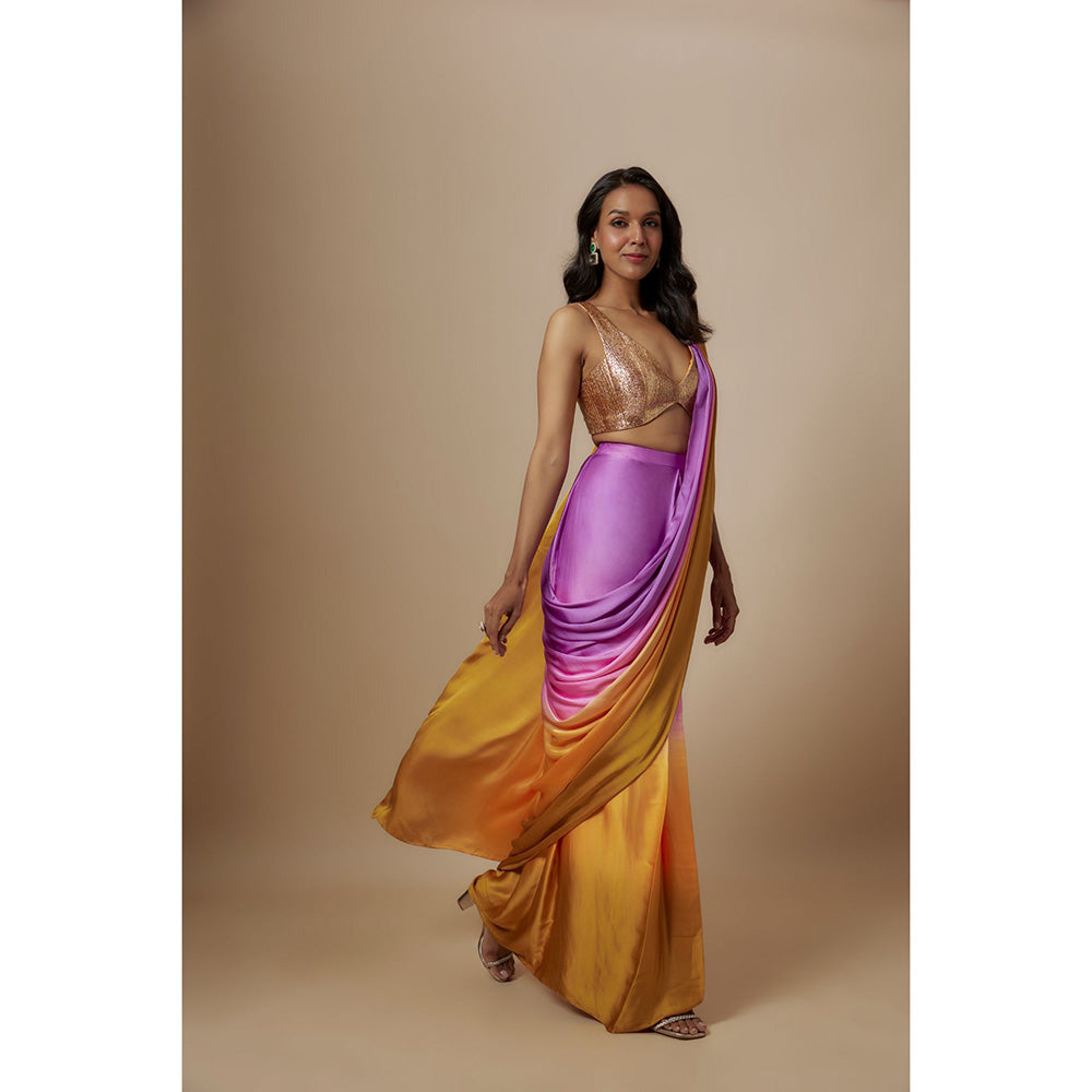 Masumi Mewawalla Mustard Pre Drape Saree with Stitched Blouse