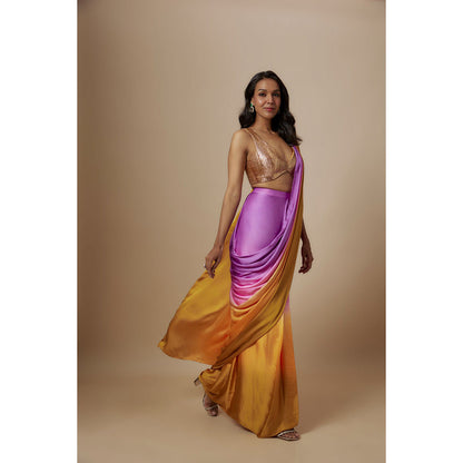 Masumi Mewawalla Mustard Pre Drape Saree with Stitched Blouse