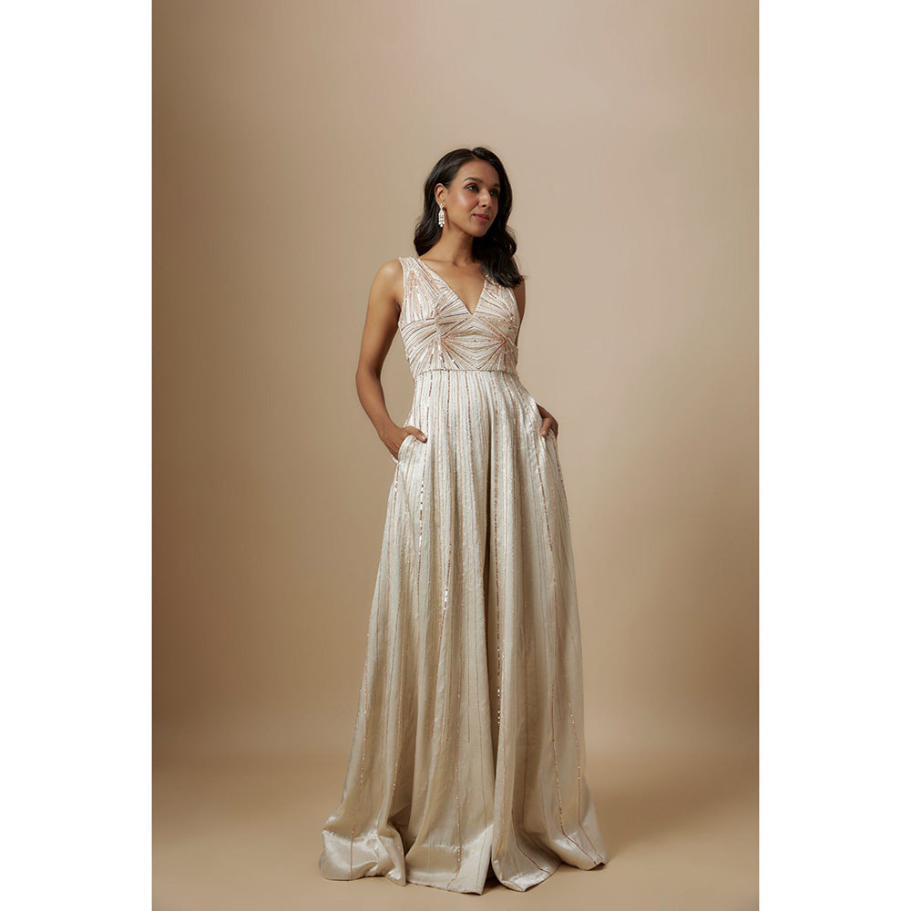 Masumi Mewawalla Beige Embroidered Jumpsuit