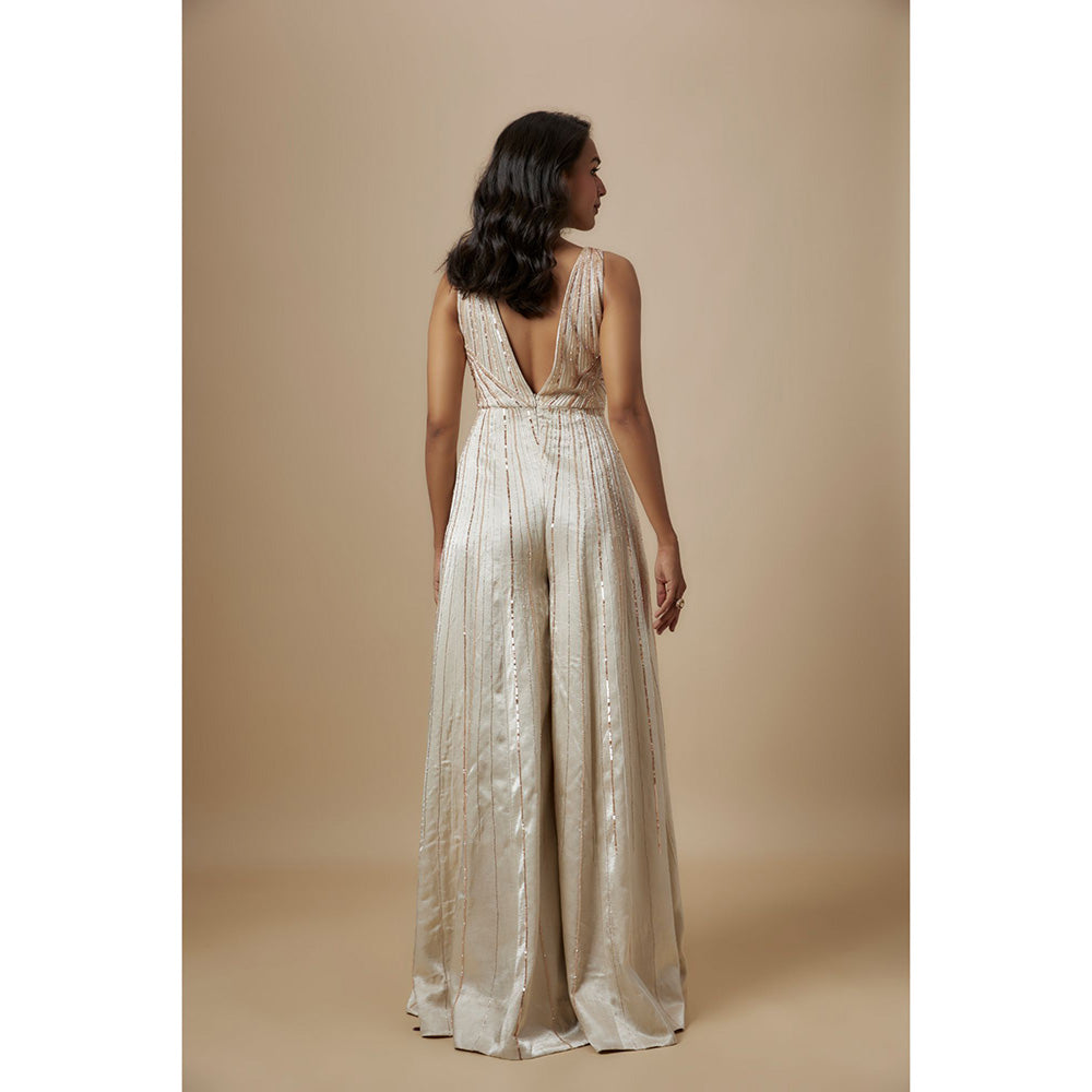 Masumi Mewawalla Beige Embroidered Jumpsuit