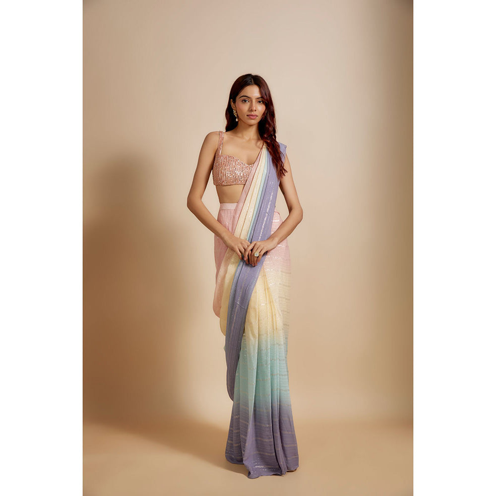 Masumi Mewawalla Pink Pre Drape Saree with Stitched Blouse