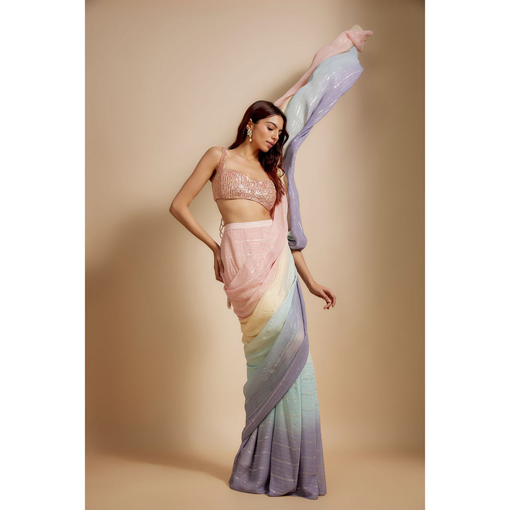 Masumi Mewawalla Pink Pre Drape Saree with Stitched Blouse