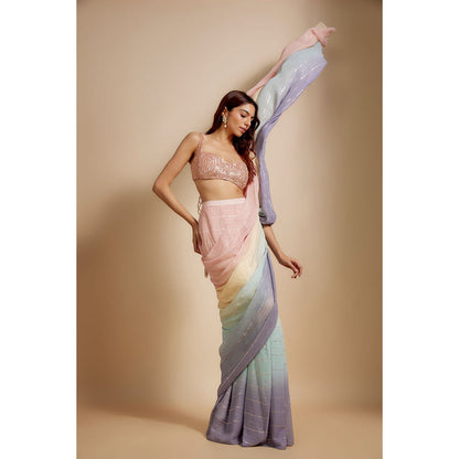 Masumi Mewawalla Pink Pre Drape Saree with Stitched Blouse